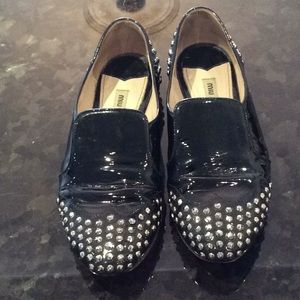 Miu Miu Black Patent Studded Loafers